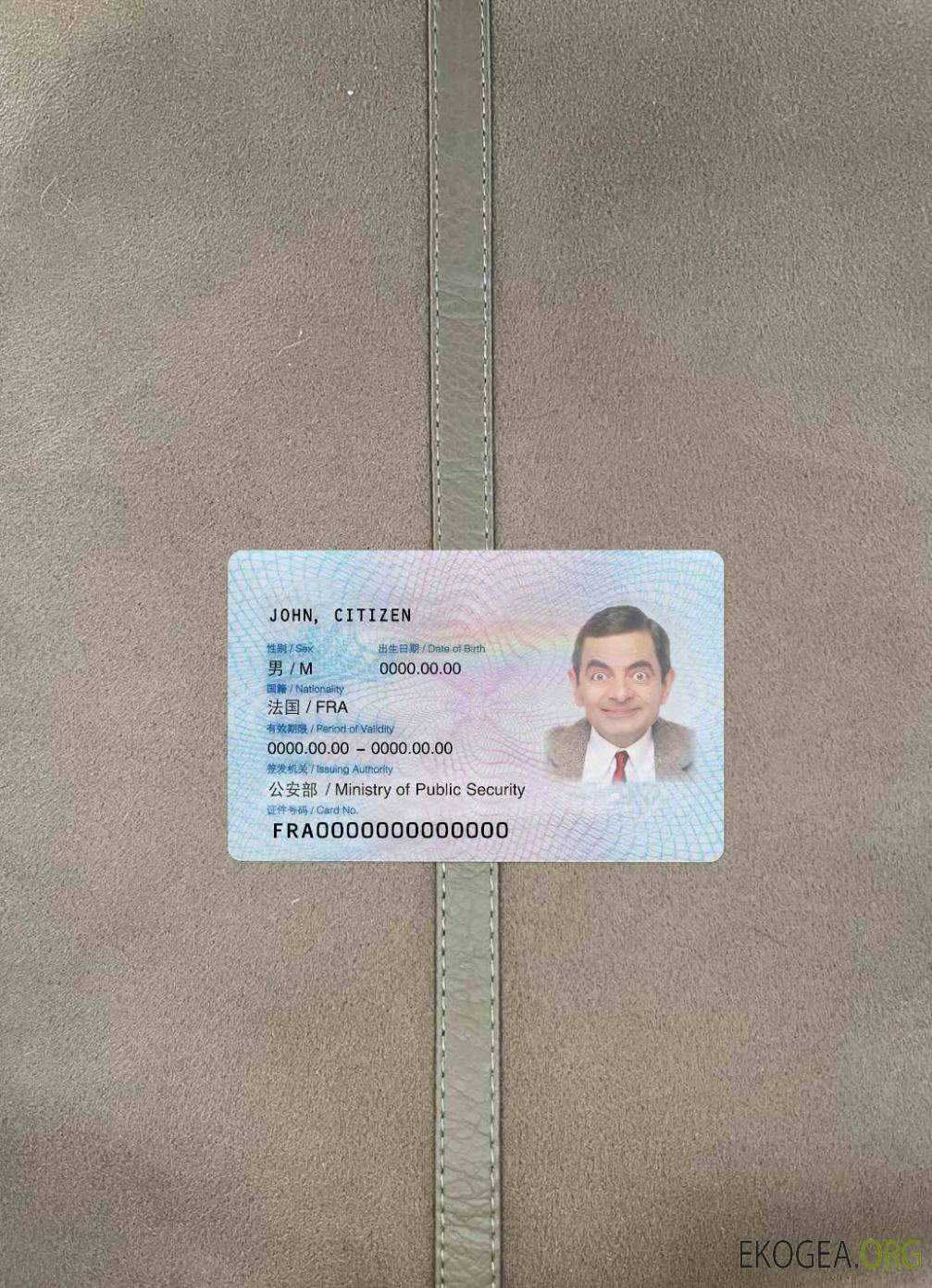 Photolook de la carte d'identité de résident permanent de la Chine AVANT